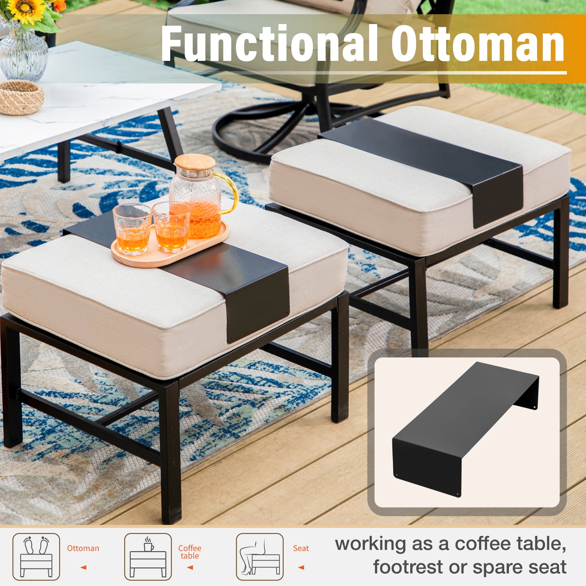 Sophia&William 6 Piece Patio Outdoor Furniture Sets Metal Conversation Set with Table and Swivel Chairs Outside Seating with 2 Ottomans, Beige