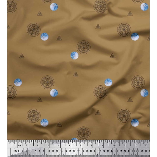 Soimoi Brown Satin Silk Fabric Scared Geometric Galaxy Decor Fabric Printed Yard 42 Inch Wide