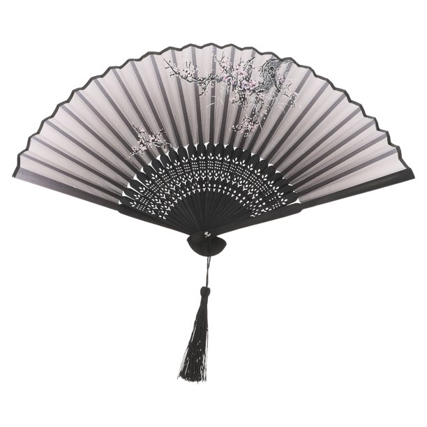 EeaseMX Abanico plegable de seda, estilo japonés, clásico, vintage, de bambú, plegable, de mano (flor de ciruelo blanco)