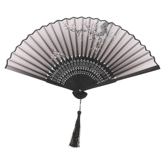 EeaseMX Abanico plegable de seda, estilo japonés, clásico, vintage, de bambú, plegable, de mano (flor de ciruelo blanco)
