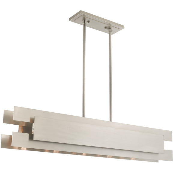 7 inch 5 Light Brushed Nickel Linear Chandelier with Brushed Nickel Metal Shade