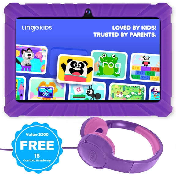 Contixo Kids Tablets Bundle, 7-Inch Educational Android Tablet and Wired Headphones for Kids Ages 3-7, Purple