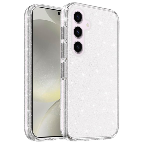For Samsung S25/S24 Case Glitter Thick 3mm Translucent Cover Tempered Glass