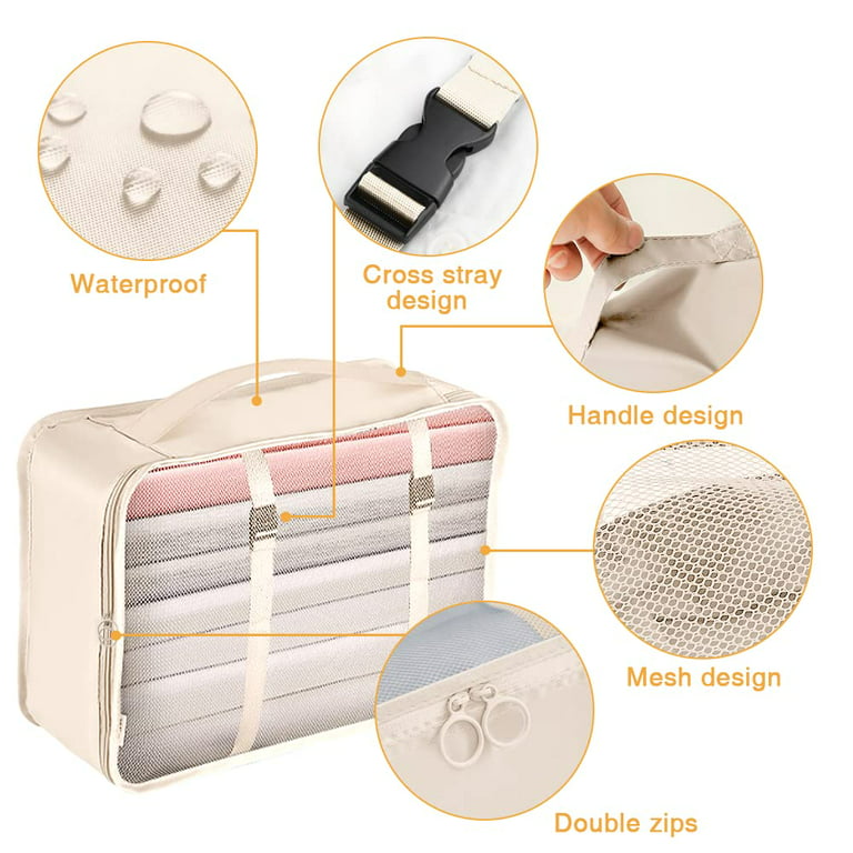 Koovon Packing Cubes for Travel, 8Pcs Travel Cubes Set Foldable Suitcase  Organizer Lightweight Luggage Storage Bag, Gray