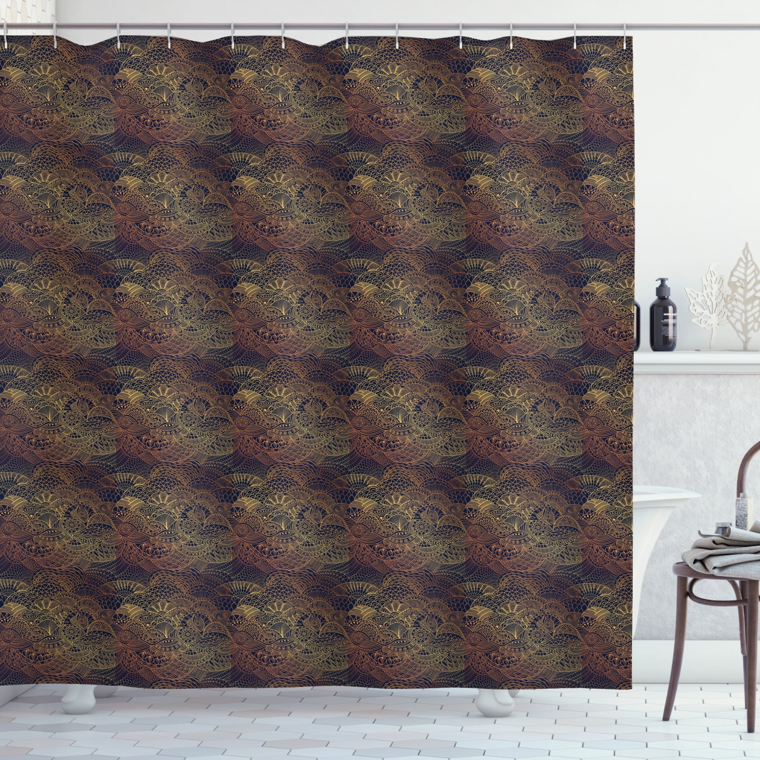 Ethnic Shower Curtain, Alchemy Far Eastern Traditional Culture Sun