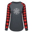thumbnail image 4 of Sudadera de cuello redondo para mujer Tops deportivos Patchwork a cuadros manga larga suelta camisa larga Tops estampado de copo de nieve ANGGREK Otros, 4 of 6