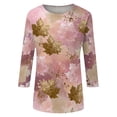 thumbnail image 5 of Women's 3/4 Sleeve Tops Crewneck Fall Leaf Print Casual Shirts Loose Fit Outdoor Work Sports Party Pullovers Light Gray 5XL, 5 of 6