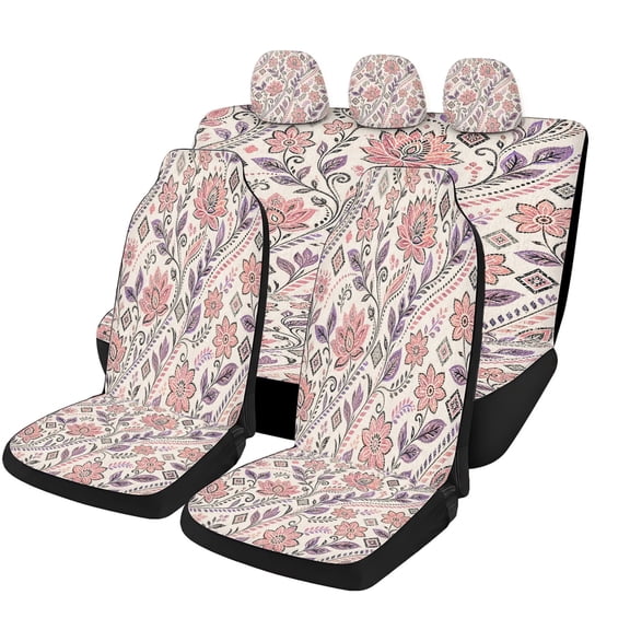 Classic Pink Paisley Floral Car Seat Covers Full Set, Universal Auto Seat Covers with Front Seat Covers, Rear Bench Cover and Headrest Covers for Cars SUVs Trucks Vans