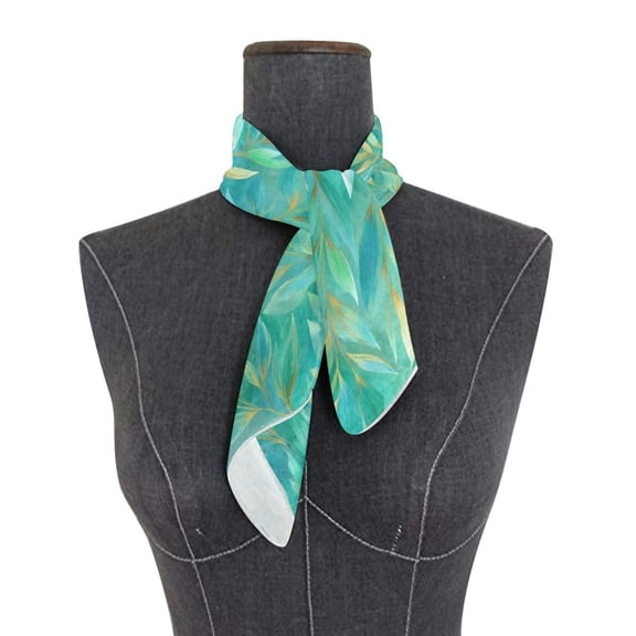 Square Scarf 24x24 Inch Gold Teal Leaves Silky Satin Sun Protection Neck Scarf for Women Multi-Purpose Head Wrap Bandana for Hair Bag Decoration