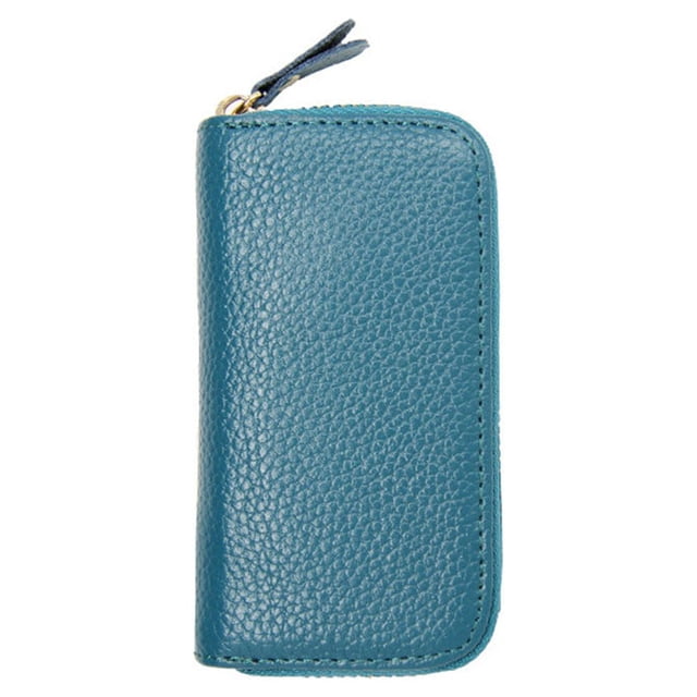 Leather Key Case Card Holder Container Zipper Solid Color Purse Wallet Car Keys Holder Fashion Pouch Men Women Housekeeper Blue