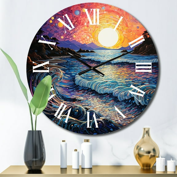 Designart "Colorful Beach horizon II" Nautical & Beach Oversized Wall Clock