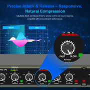 Professional Audio Compressor, 2 Channel Black Dynamic Processor with Noise Gate&Sidechain Insert Dynamic Effects Processor for Studio, Live & Streaming – 1U Rackmount, XLR/TRS Inputts