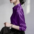 thumbnail image 4 of CaComMARK PI Women's Satin Blouse Long Sleeve Button Down Shirt Business Casual Dressy office Tops Date Night Going Out Outfits Purple, 4 of 6