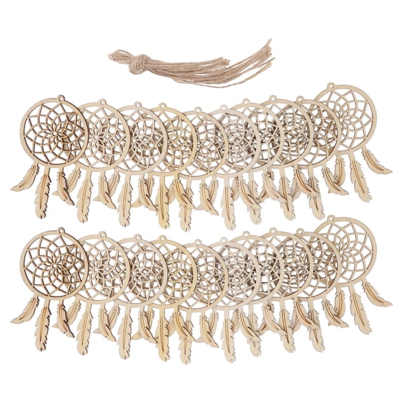 WHAMVOX  20 Pcs Wooden Dream Catcher for Crafts Cut Out Dreamcatcher Ornaments Bedroom Wall Child Baby Beige