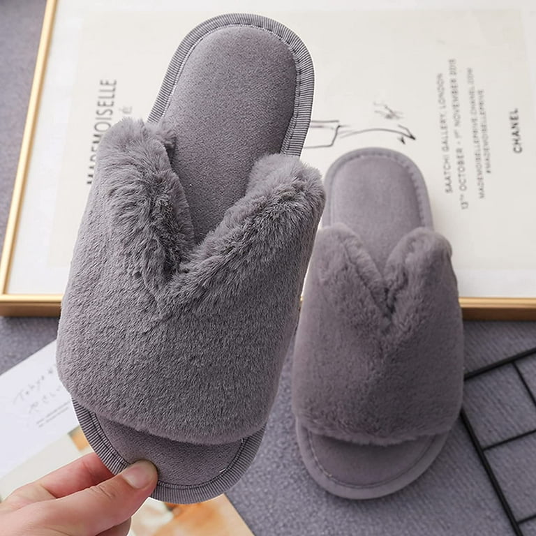 BORKE Women's Soft Plush Open Toe House Slippers Memory Foam Indoor Slippers  for Women 
