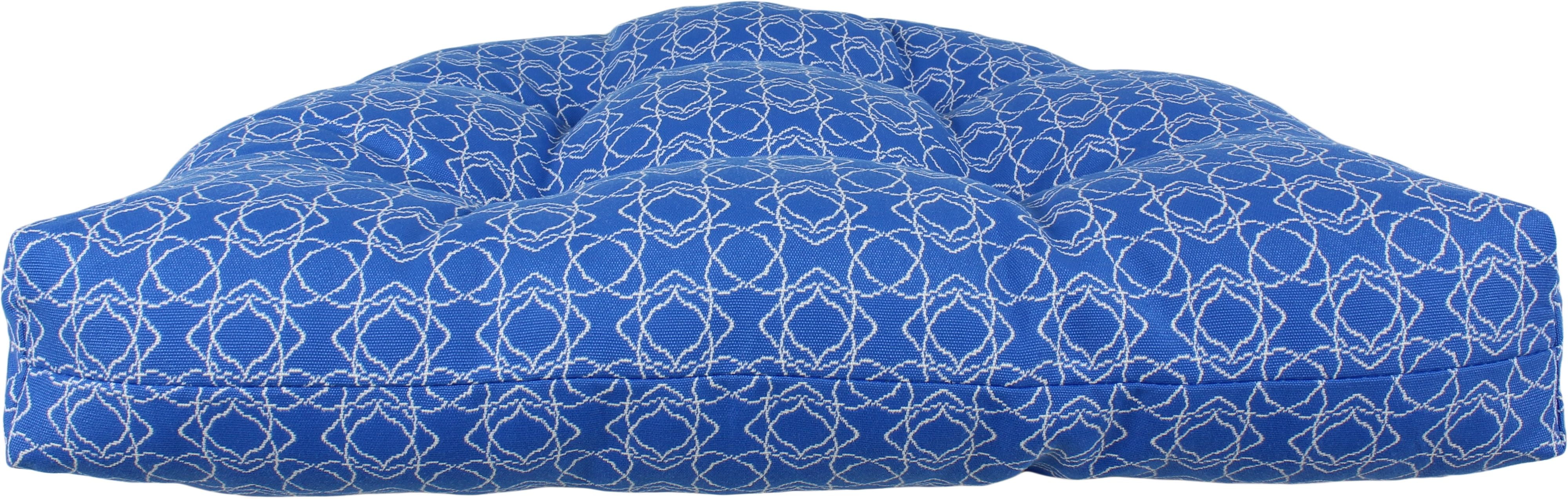 Everything Comfy Azure Blue Harley Line Weave Indoor / Outdoor Seat Cushion Patio D Cushion 20" x 20", 2 Tie Backs