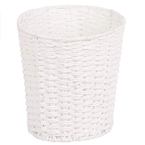 Offices or Home Round Wicker Waste Paper Bin and Basket- Rubbish Basket for Bedroom Bathroom White 