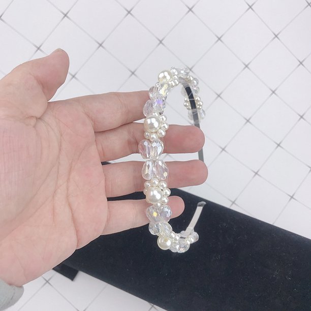 Diadema de perlas de gran tamaño hecha a mano con cuentas para accesorios para el cabello de adultos, diadema de perlas brillantes, artículo digno de regalo