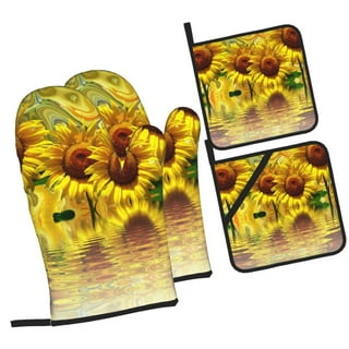 Fall Pot Holder And Oven Mitts Sunflower Apples Set Of 3 NEW Nice