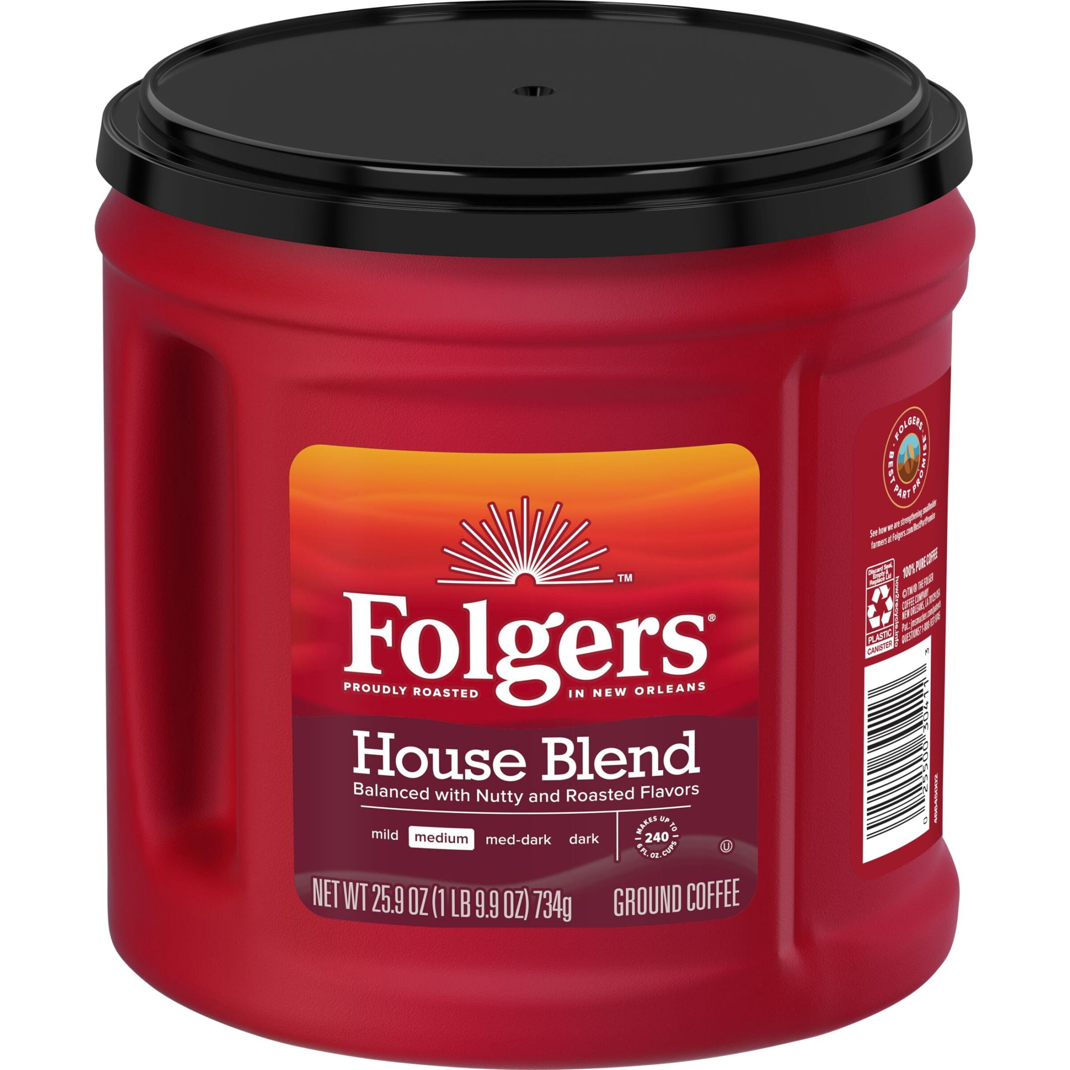 Folgers House Blend Ground Coffee, Medium Roast, 25.9 oz Canister