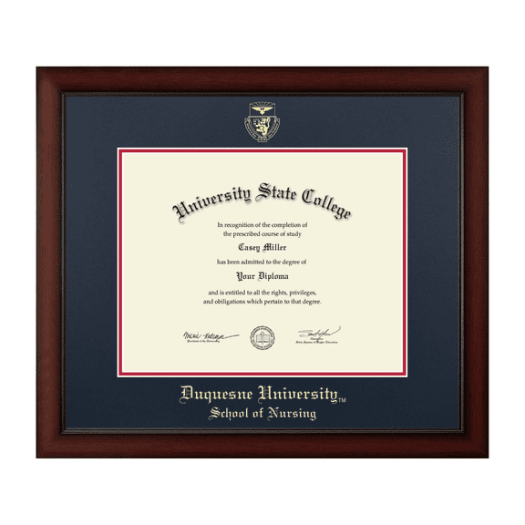Framerly - Duquesne Nursing Diploma Frame with Navy and Red Mat