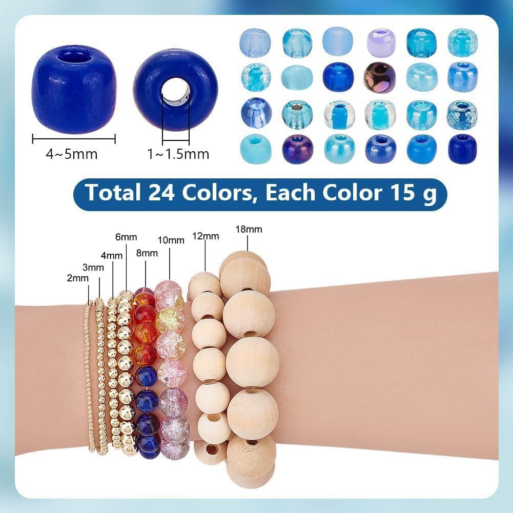 1 Box 3600pcs 4mm Blue Glass Seed Beads 24 Colors 6/0 Round Glass Beads Mini Spacer Beads Waist Beads Craft Beads for Bracelet Necklace Earring Jewelry Making Summer Seaside Christmas Decor