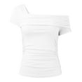 thumbnail image 3 of SNKSDGM Women's Plus Casual Easter Shirts for Women Spring Tops for Women 2025 Dressy Women's One Shoulder Short Sleeve Top Pleated Going Out Top Slim fit Shirt Cropped Top Summer Tops for Women Plus, 3 of 4