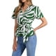 thumbnail image 4 of INSPIRAR CHIC Blusa Elegante con Volantes para Mujer, Cuello en V, Cintura Elástica, Cinturón, XS Verde Blanco, 4 of 6