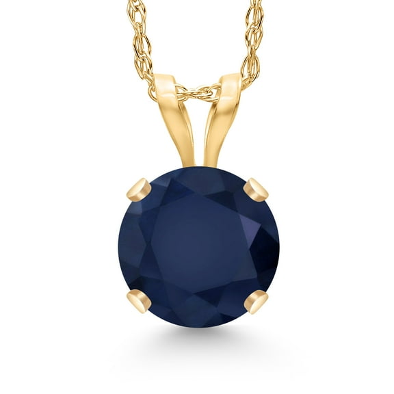 Gem Stone King 14K Yellow Gold Blue Sapphire Pendant Necklace for Women | 1.00 Cttw | Gemstone September Birthstone | Round 6MM | With 18 inch Chain