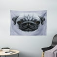 thumbnail image 1 of Pug Tapestry, Realistic Style Detailed Young Dog with Cute Giant Eyes Pure Breed Pug Blue Backdrop, Wall Hanging for Bedroom Living Room Dorm Decor, 60W X 40L Inches, Slate Blue, by Ambesonne, 1 of 2