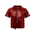 thumbnail image 3 of TSSOE Kids Girls Metallic Strap Tie Round Neck T-shirt Sparkly Short Sleeve Hip Hop Jazz Dance Crop Top Red 6-10, 3 of 5