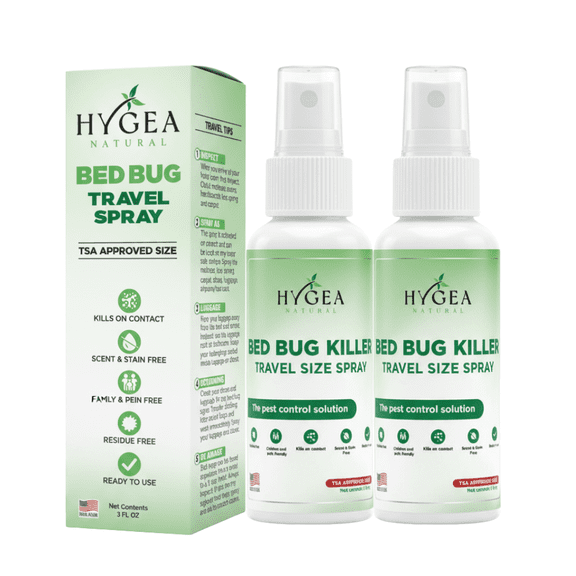 Hygea Natural Lice, Mite, and Bed Bug Travel Spray Bed Bug Treatment Travel Bug Spray, Regular, 3 fl oz, 2 Pack