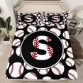 thumbnail image 2 of Homewish Cartoon Monogrammed S Full Size Sheets for Boys, Black White Baseball Print Bed Sheets, Cartoon Theme Sheet Sets, Microfiber Bedroom Decor, 4-Piece, 2 of 7