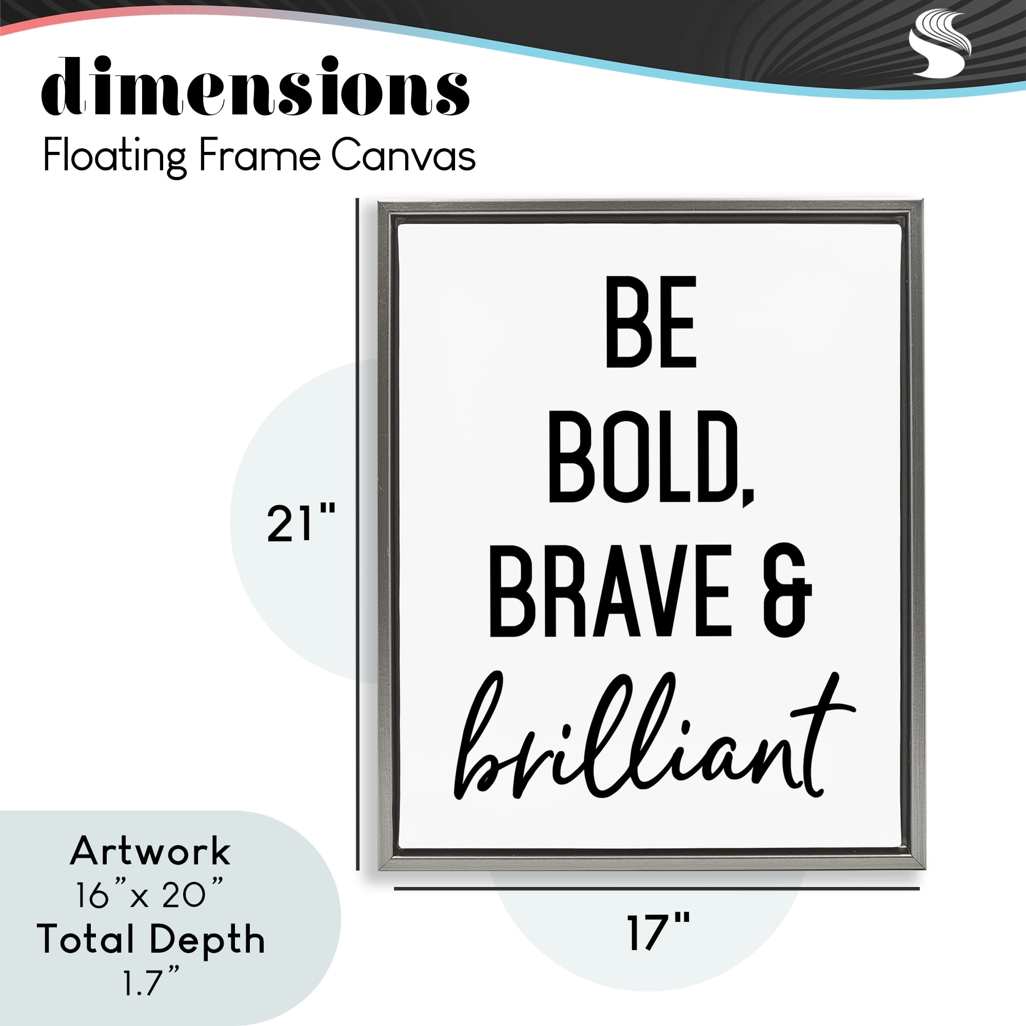 Bold Brave & Brilliant Gray Framed Floater Canvas Wall Art, design by Lettered and Lined