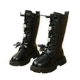 thumbnail image 3 of Glisme Girls Knee-High Boots Fashion Autumn Winter Flat Thick Bottom Non Slip Pu Upper Lace Up Leather Boots Versatile Black Boots Size 10.5-11 Years, 3 of 9