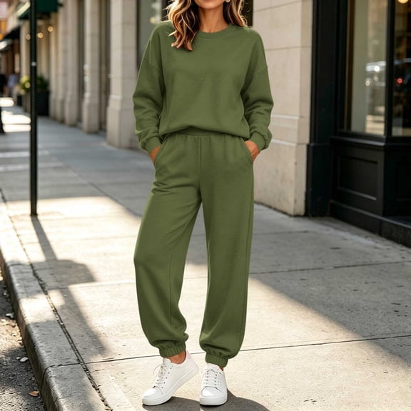 Mifsaly Womens Two Piece Sets Long Sleeve Crewneck Sweatshirts And Jogger Sweatpants with Pockets Fall Winter Trendy Daily Workout Casual Outfits