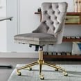 thumbnail image 2 of Grey Velvet Home Office Desk Chair with Wheels & Gold Base, Modern Swivel  Office Chair Vanity Chair Task Chair, Upholstered Adjustable Wingback Armless Desk Chair for Home Office,Bedroom,Grey, 2 of 8