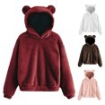 thumbnail image 5 of comerut Women Winter Hoodie Solid Color Plush Thick Hooded Cozy Keep Warm Soft Plus Size Ears Decor Lady Hoodie for Daily Wear, 5 of 7