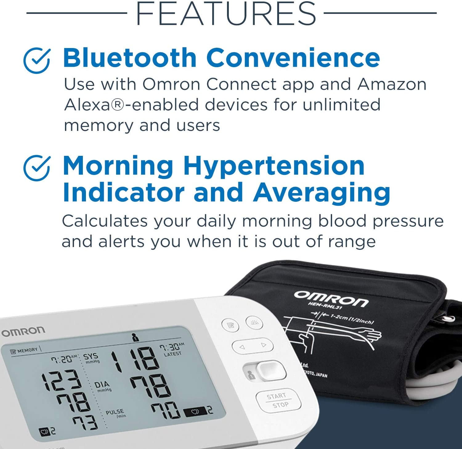 OMRON Gold Blood Pressure Monitor, Premium Upper Arm Cuff, Digital  Bluetooth Machine, Stores Up To 120 Readings for Two Users (60 readings  each) 