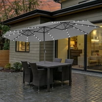 Costway 15 FT Twin Patio Double-Sided Umbrella 48 Solar LED Lights Crank Outdoor Gray