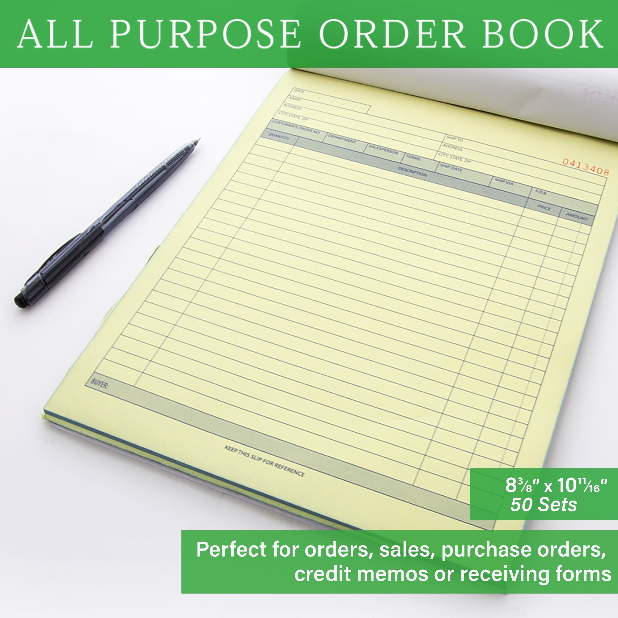 BAZIC All Purpose Order Book, 50 Sets 8 3/8"x10 11/16" 2-Part Carbonless, 4-Pack