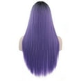 thumbnail image 4 of RightOn 28" Purple Wig Straight Long Hair Wigs with Bangs Women Black Ombre Purple Wigs Synthetic Natural Looking Wig with Wefted Wig Cap, 4 of 7