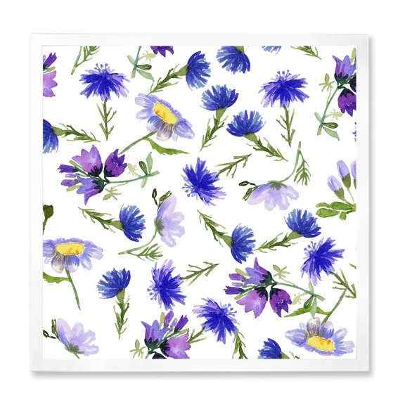 Designart 'Blue Wildflowers With Leaves III' Traditional Framed Art Print