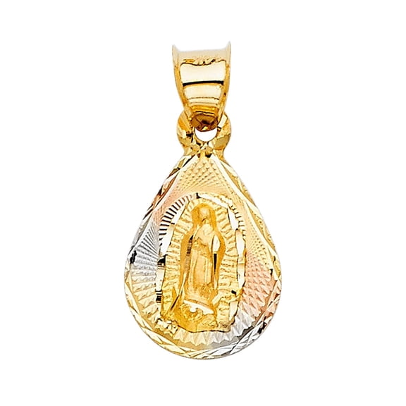 14K Gold Tri Color Diamond Cut Our Lady of Guadalupe Stamp Religious Charm Pendant for Chain Necklace | Gift for her | 16 x 10 MM