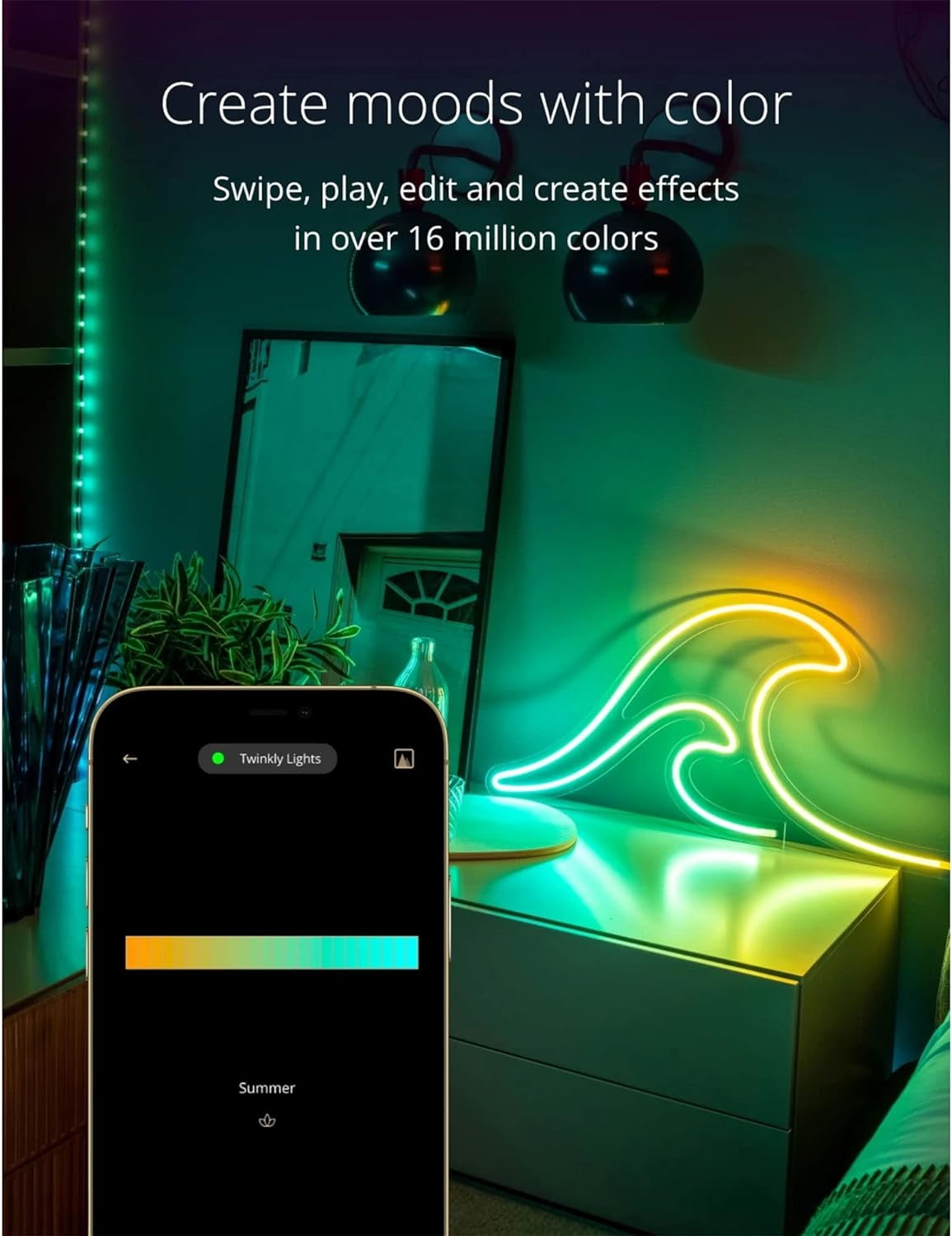 10ft Twinkly Flex Neon LED Strip Lights, RGB, App-Controlled, 16 Million Colors, Indoor Decor
