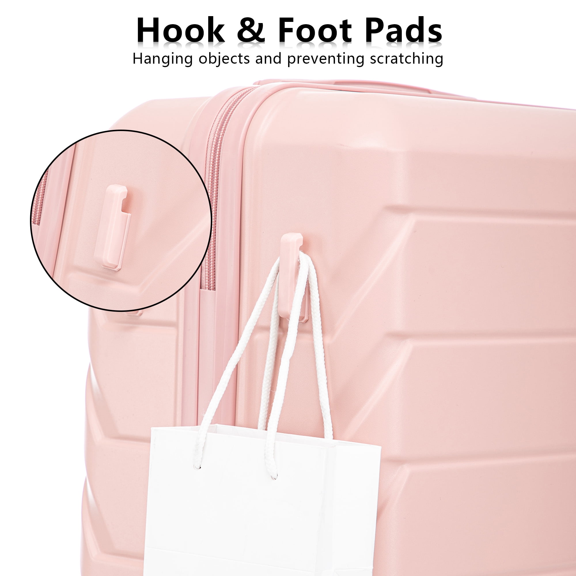 Alvantor 3Pcs Luggage Set, ABS Hardside Spinner Suitcase with Combination Lock, 20/24/28 Inch, Pink