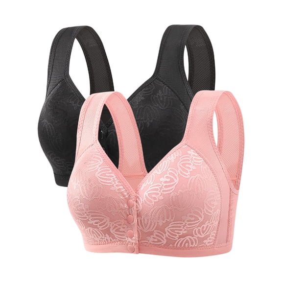 ylioge 2 Pack Front Closure Bras for Women Plus Size 36-50 Womens Push Up Wireless Breathable Multipack Support Underwear Bralettes