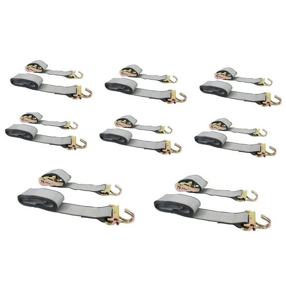 8 Pack 2'' x 12' E Track Ratchet Straps with J Hook & Spring E-Fittings, 3000 lbs - Grey Heavy Duty Etrack Ratchet Tie Down Strap for Enclosed Trailers, Trucks & Vans