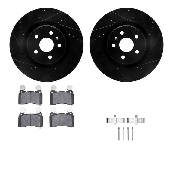 Dynamic Friction Company Front Brake Rotors-Drilled and Slotted-Black with 5000 Advanced Brake Pads includes Hardware 8512-45014