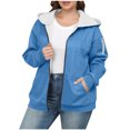 thumbnail image 3 of Womens Oversized Hoodies Large Size Solid Color Zipper Plus Velvet Thickened Sweater Drop Shoulder Long Sleeve Jacket Sweatshirts Fall Fashion 2025 Sweaters Winter Clothes Blue 4XL, 3 of 9